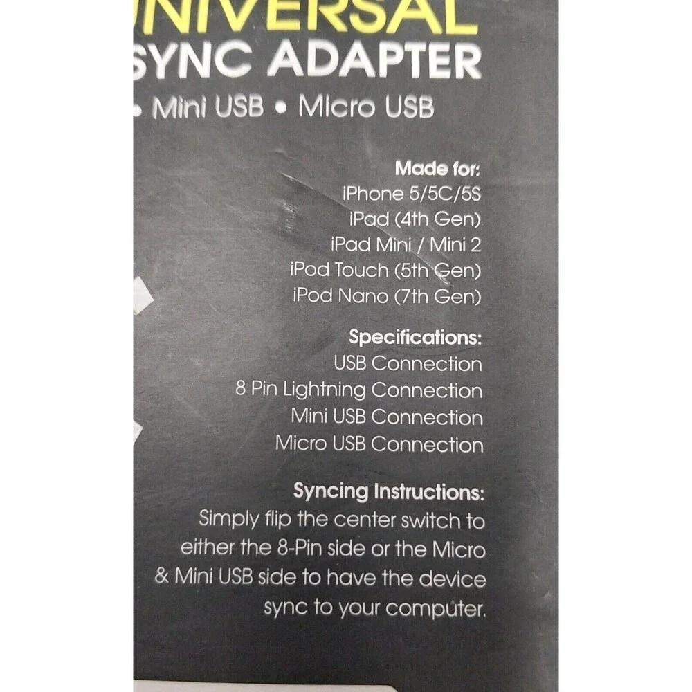 Sealed 2012 Universal 8 Pin Mini Micro USB Charge Sync Adapter 3 in 1 Rare NEW
